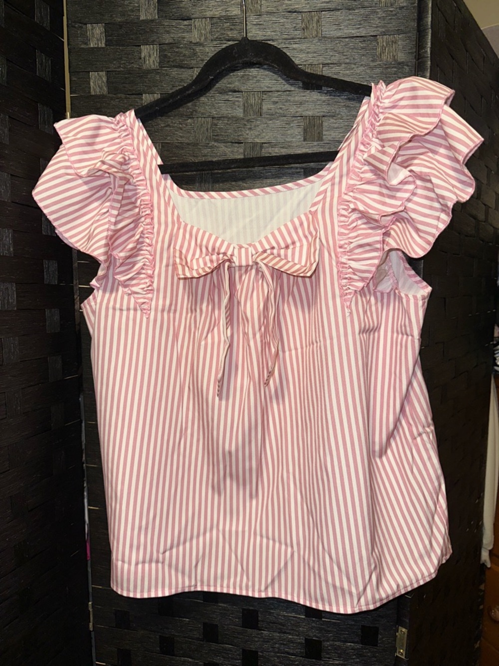 Pink & White Striped Ruffled Back-Tie Top